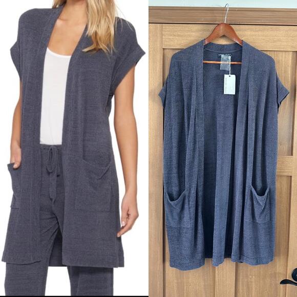 Barefoot Dreams Sweaters - NWT Barefoot Dreams Cozychic Ultra Lite Sleeveless Long Cardigan Pacific Blue XL